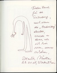 Auszug Gästebuch der Literarischen Gesellschaft: Herta Mueller (Foto aus dem Neujahrsblatt)