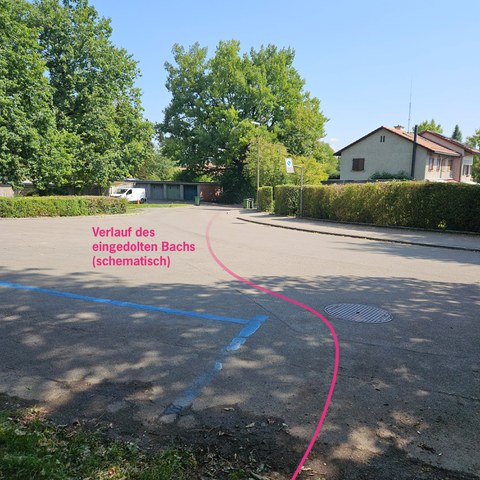 Veltheimer Dorfbach, Verlauf Eindolung Bettenstrasse (schematisch). Vergrösserte Ansicht