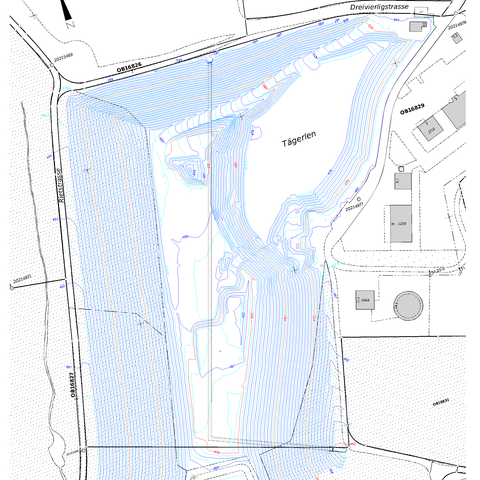 Höhenkurven Deponie Riet. Vergrösserte Ansicht