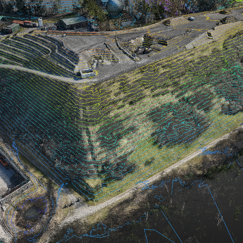 Punktwolke mit Höhenlinien. Vergrösserte Ansicht