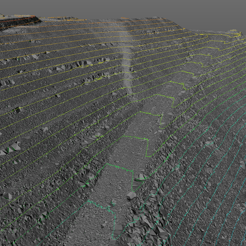 Vermaschung und Höhenlinien generiert aus Drohnenbefliegung. Vergrösserte Ansicht