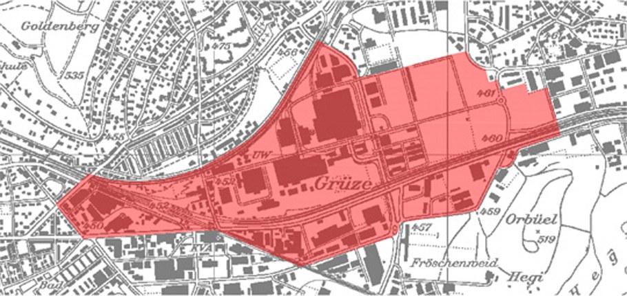 Karte Planungszone rot eingefärbt