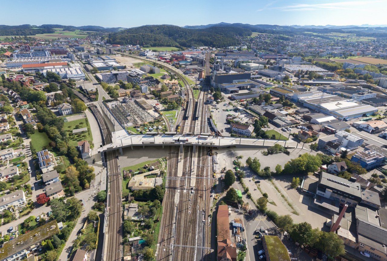 Luftaufnahme Umfeld Bahnhof Grüze mit neuer Brücke