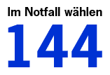 Bei medizinischem Notfall Tel. 144 wählen