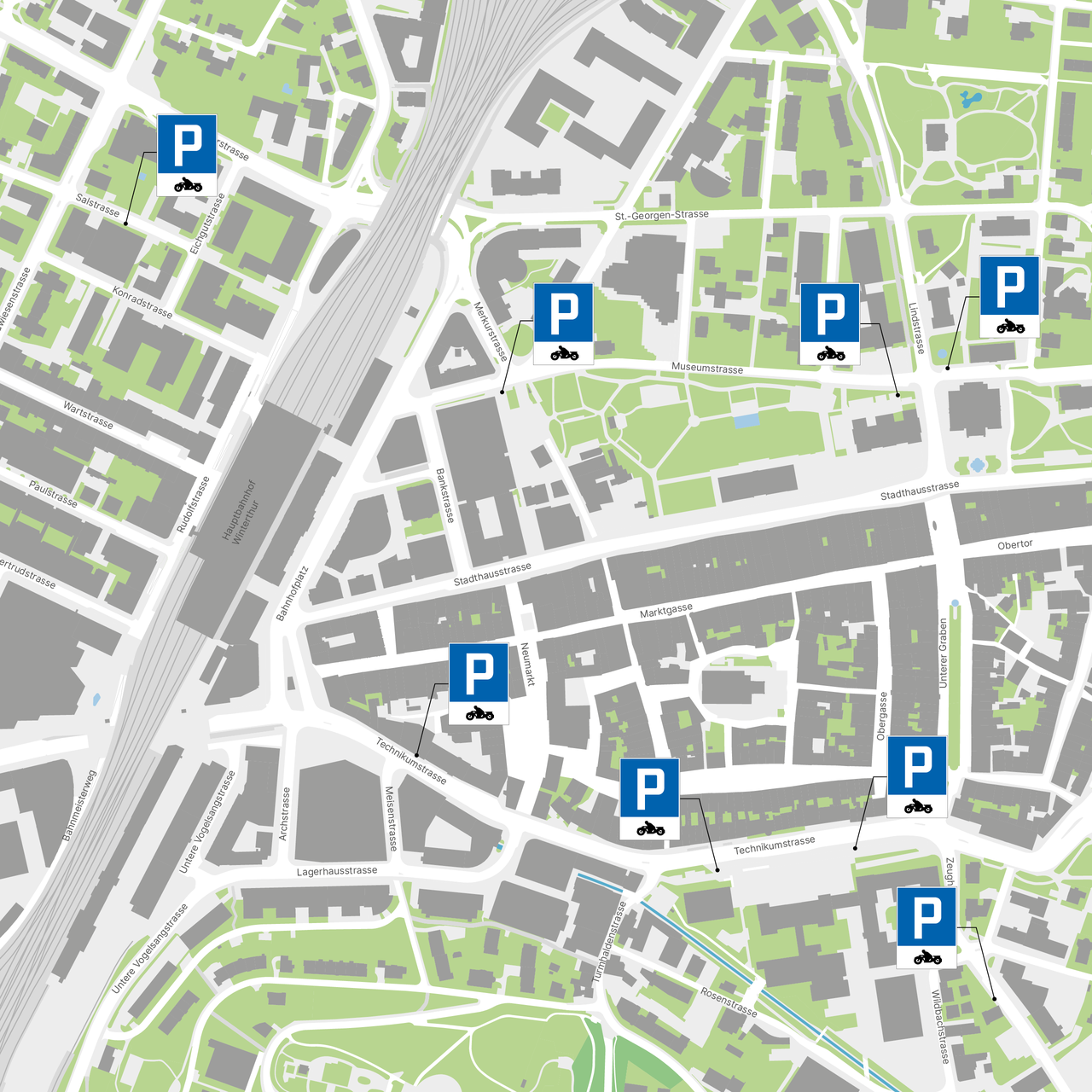 Kartenausschnitt Altstadt mit eingezeichneten Mrd-PP