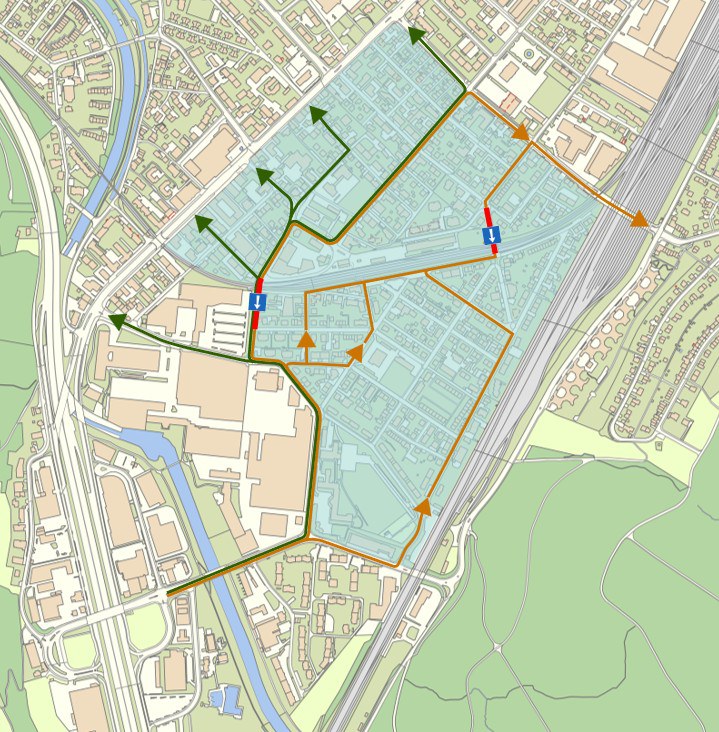 Geplante Massnahmen im Eichliacker-Quartier, um den Durchgangsverkehr zu unterbinden.